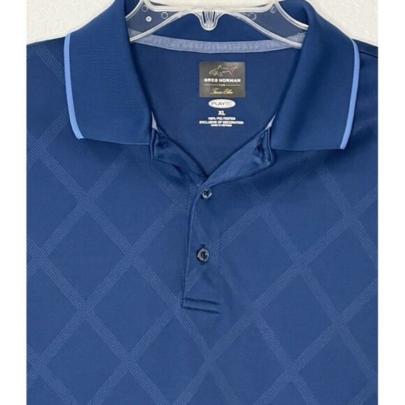 Golf Polos Sz XL(set Of 2) Greg Norman Play Dry Polyester Blue And Gray Argyle - Picture 6 of 8